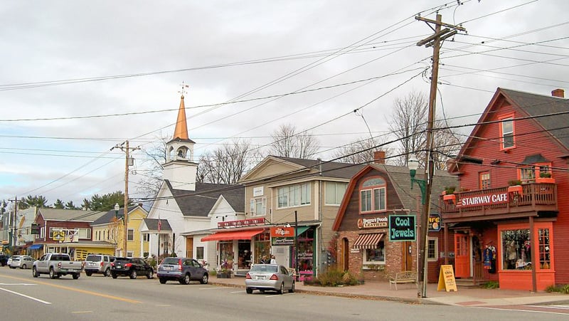 Main street of North Conway, New Hampshire, a well-known New England city to visit