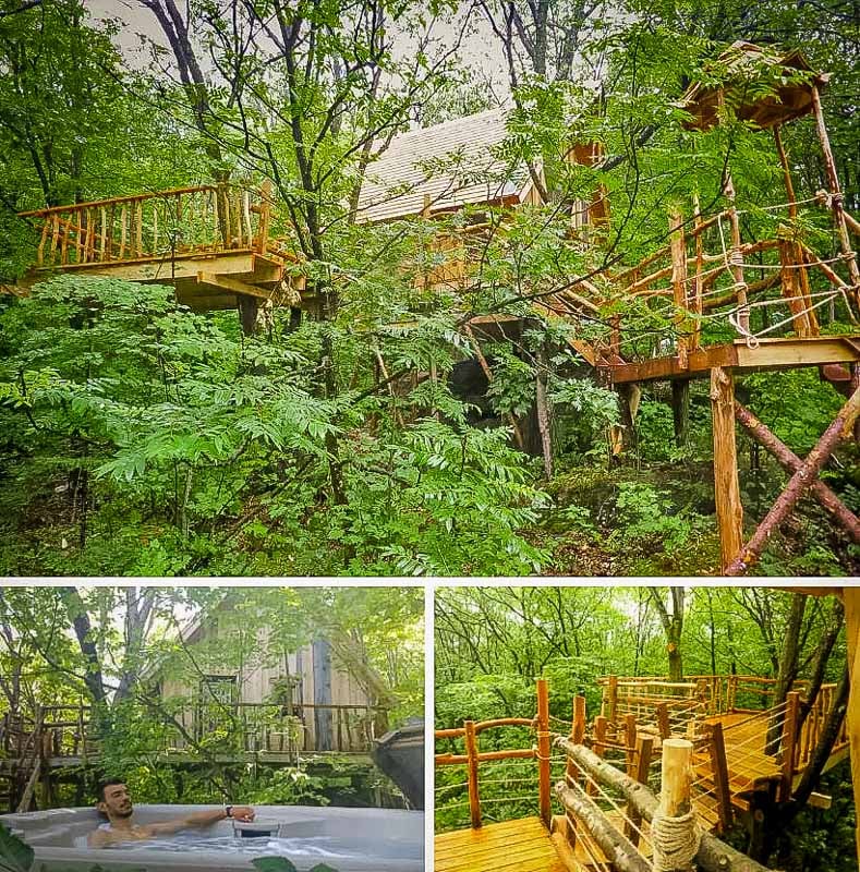 Airbnb treehouse in Canada with a hot tub