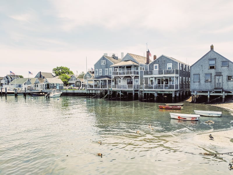 A row of waterfront houses in Nantucket, consistently voted one of the best places to visit in New England