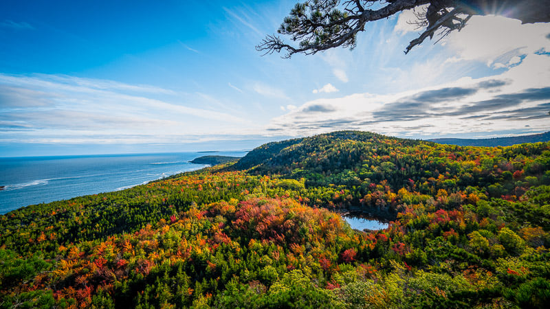 Panoramic views of Acadia National Park, a must-see on a coastal Maine road trip.