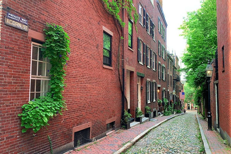 Acorn Street iconic cobblestone charm in Boston's historic Beacon Hill