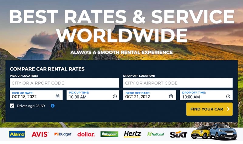 Auto Europe homepage offers best rates for car rental service 