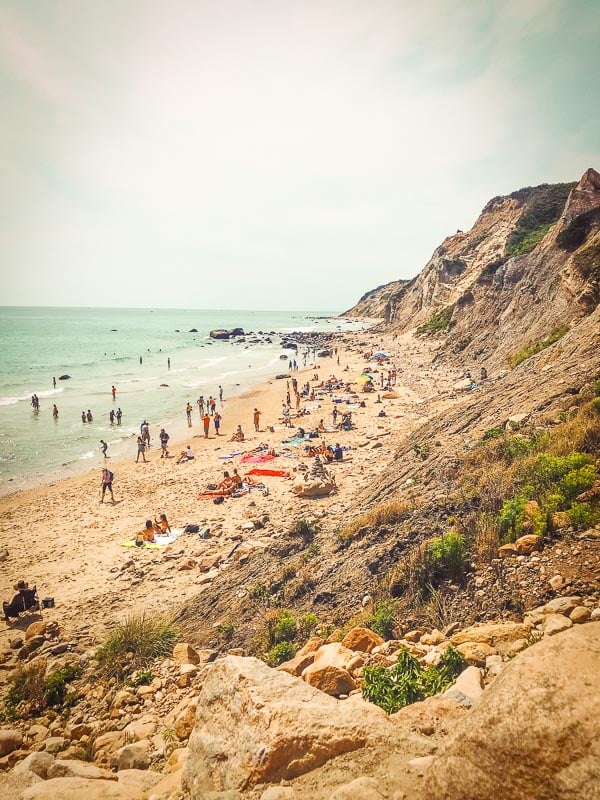 The Mohegan Bluffs clay cliffs near the beach
