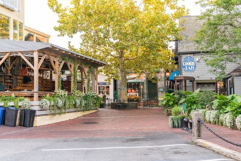 Captivating view of Bowen's Wharf, Newport, Rhode Island, showcasing its shops and historic charm.