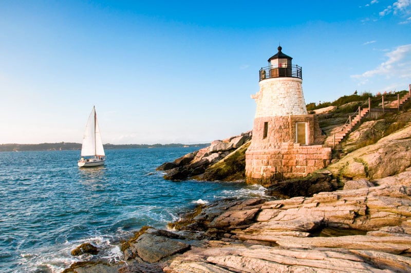 Castle Hill Lighthouse is a unique gem on Newport's rocky coast, perfect for photography and picnics.