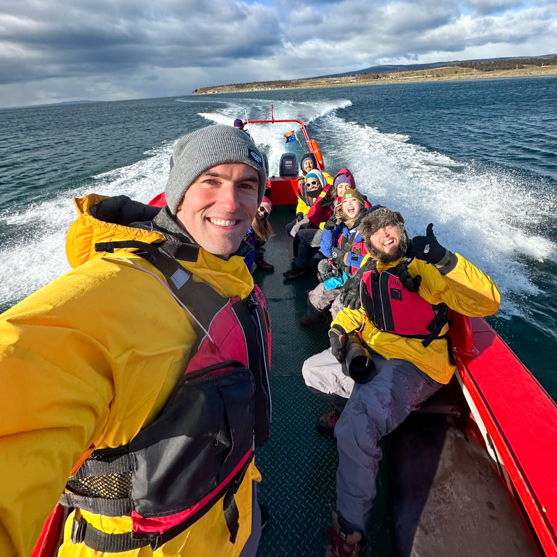 Selfie with the whole group on our dolphin spotting tour