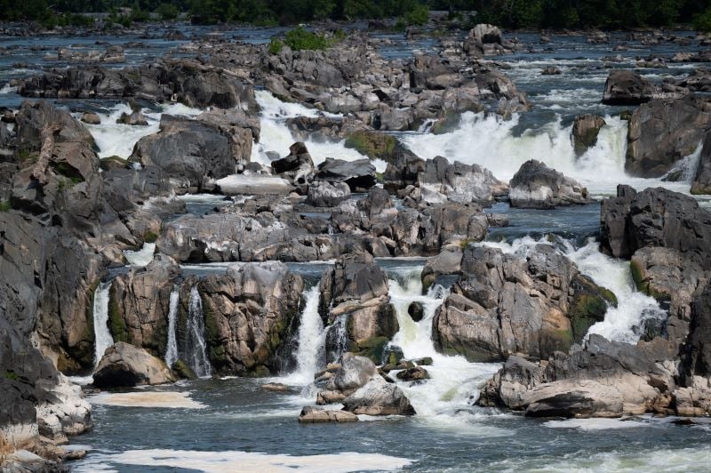 A breathtaking view of the powerful waterfalls and lush landscapes at Great Falls Park.
