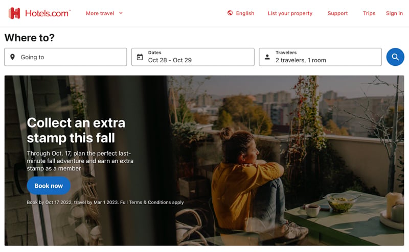 Hotels.com homepage one of the best booking hotel rooms