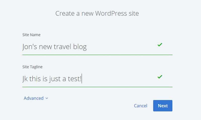 Creating a new Wordpress site name and tagline