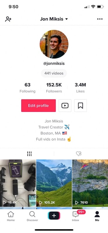 Old Tiktok profile of Jon Miksis
