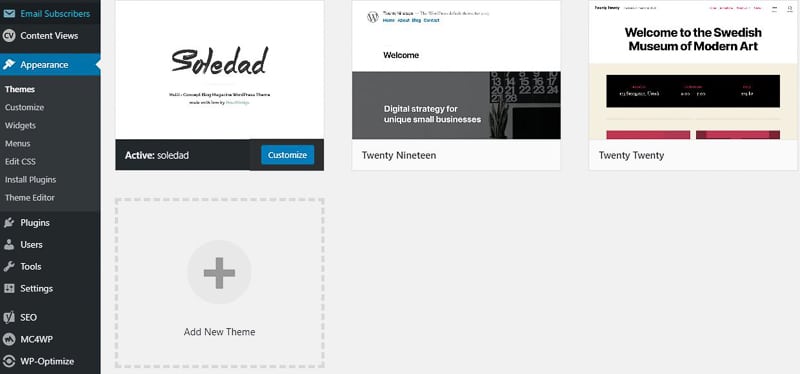 Installing a theme on Wordpress