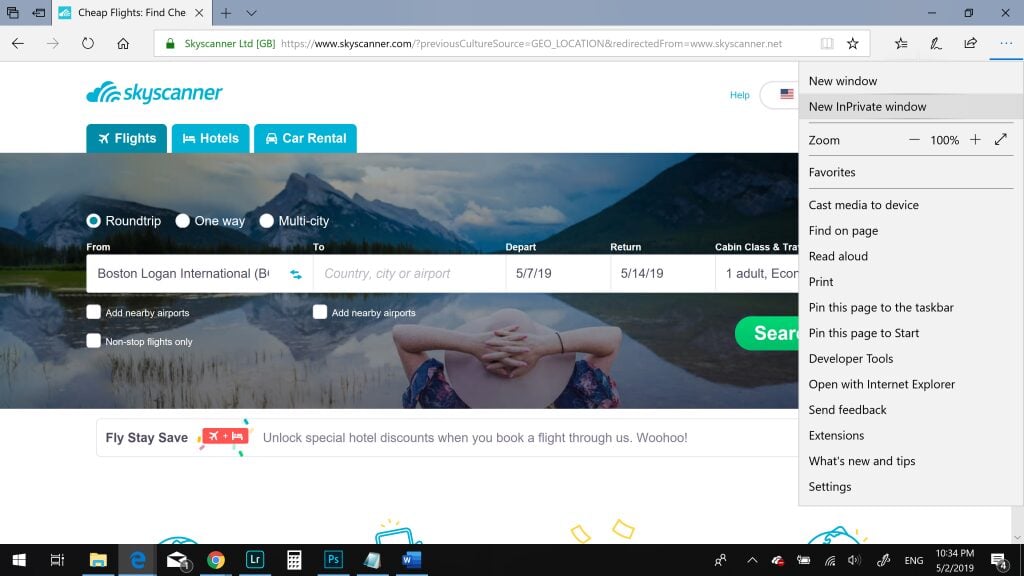 Internet Explorer InPrivate window screenshot 