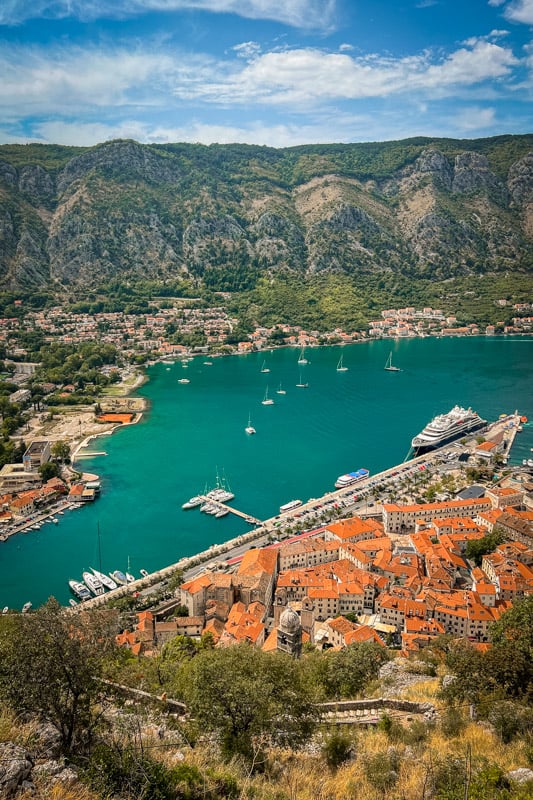Epic view of Kotor's coastline from above the old town