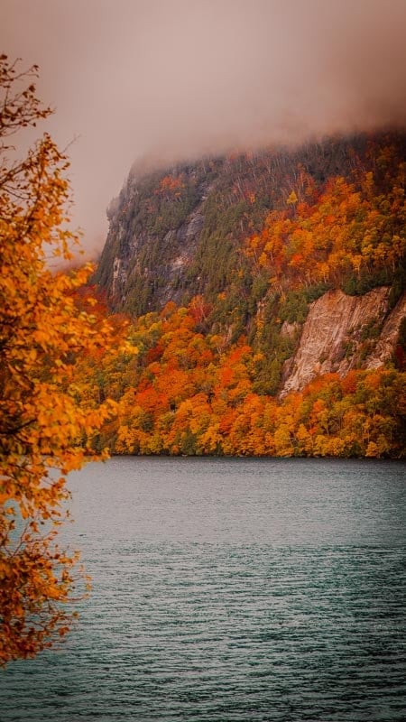 Lake Willoughby during the fall foliage season.