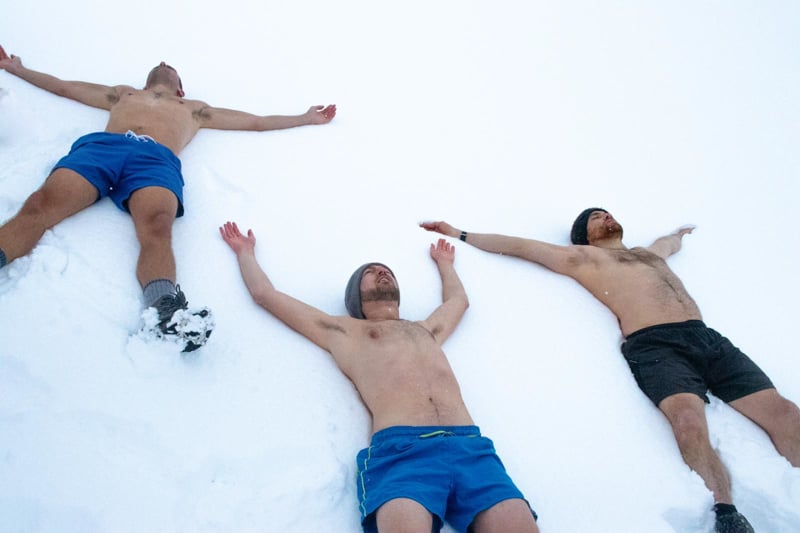 Laying down in the snow in Iceland