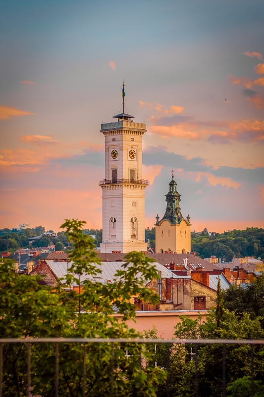 Vibrant architecture in the Old Town of Lviv.