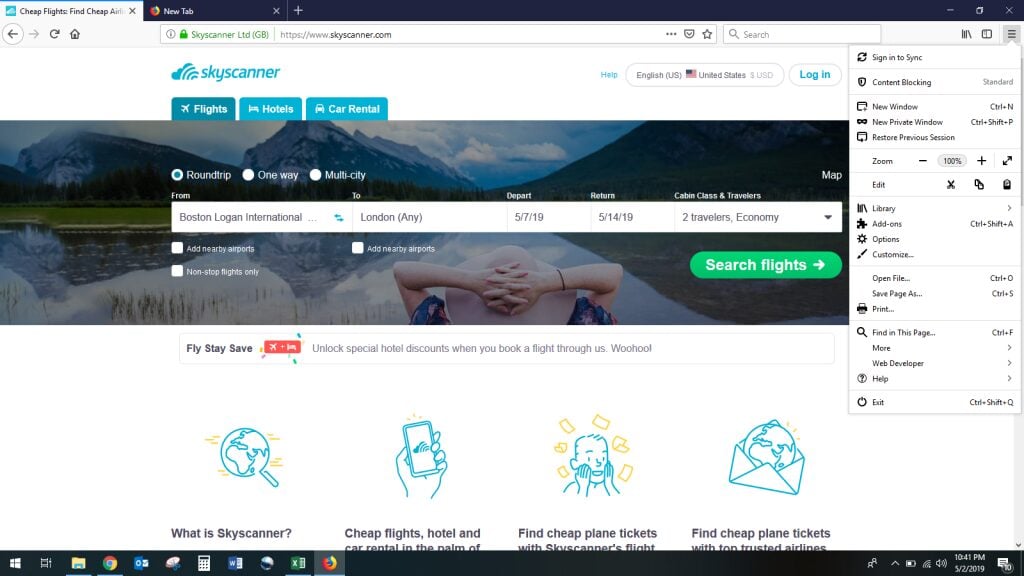Mozilla Firefox New Private Window for getting the best flight deals