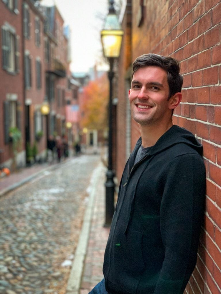 My photo of me on Acorn Street, Boston's most photogenic street