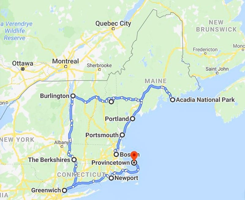 New England road trip map