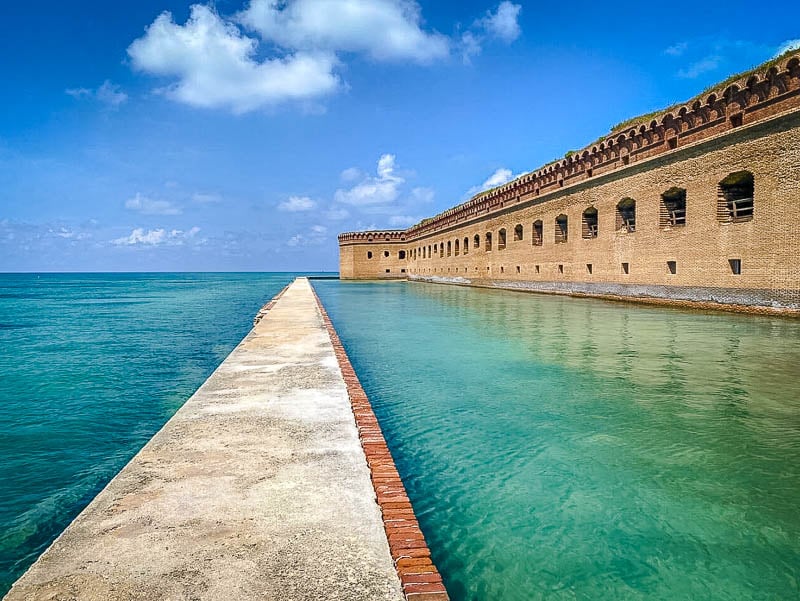 Fort Jefferson is an unfinished fortress in Dry Tortugas National Park. It's the largest brick structure in the United States.