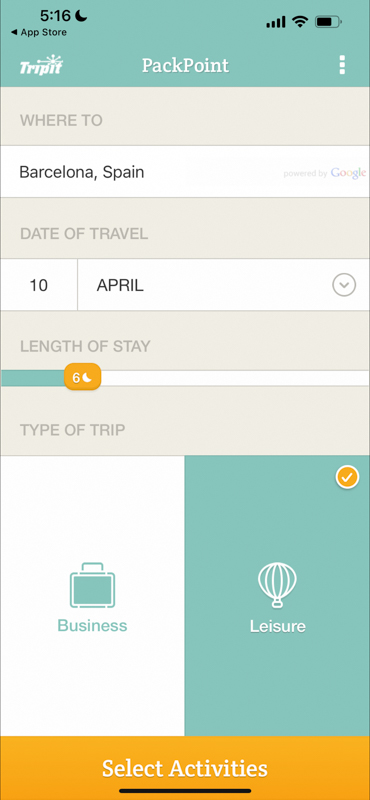 PackPoint app questions