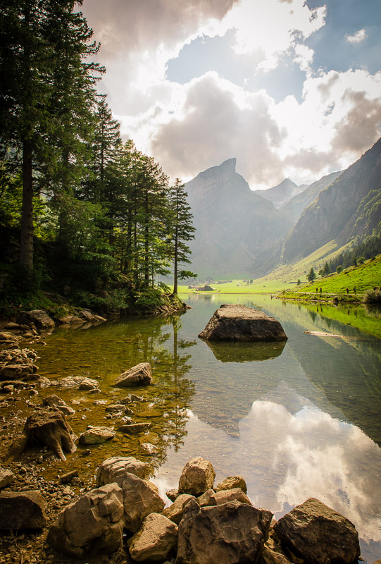 Seealpsee is a majestic lake in the Alpstein mountains of Switzerland.
