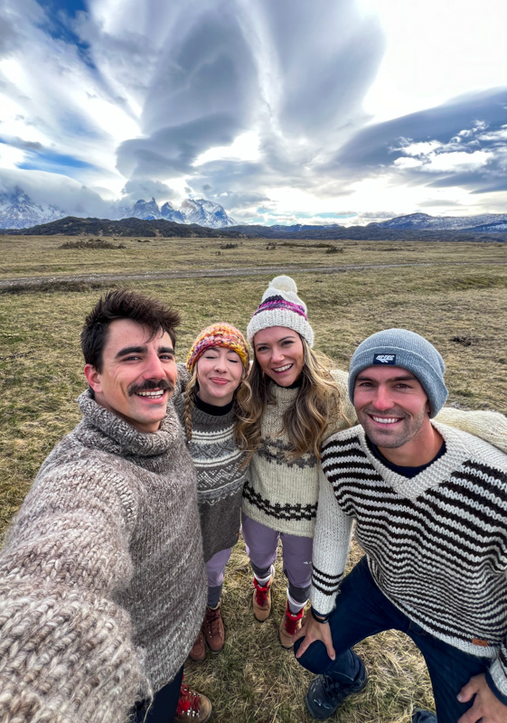 Four of us rocking our new wool Patagonian sweaters