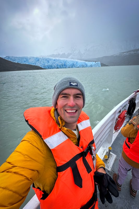Selfie with the glacier in the background