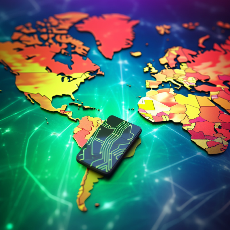 World map with a SIM card on it