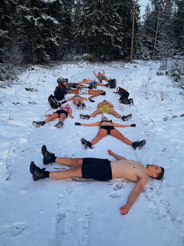 Making snow angels in Sweden