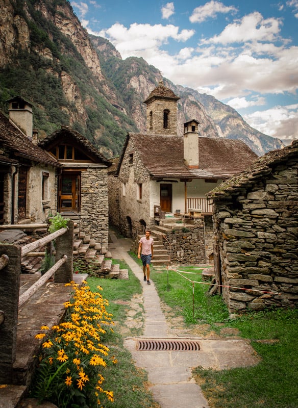 Walking through quiet neighborhoods in Ticino, Switzerland