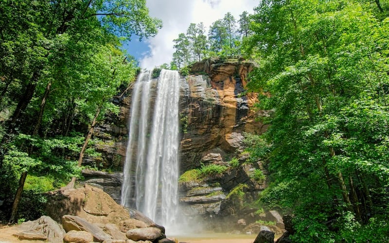 Toccoa Falls—a serene and breathtaking waterfall cascading gracefully near Toccoa Falls College in Georgia.