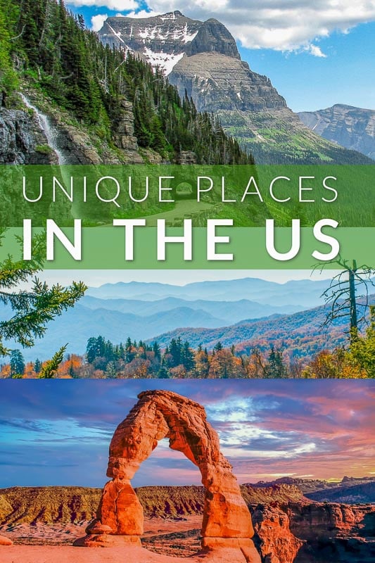 An overlaid text saying "Unique places in the US"