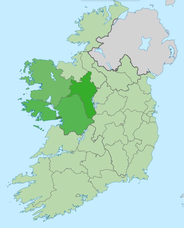 West Ireland map of 3 counties