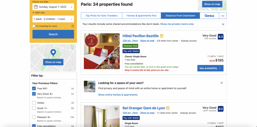 Booking.com search page