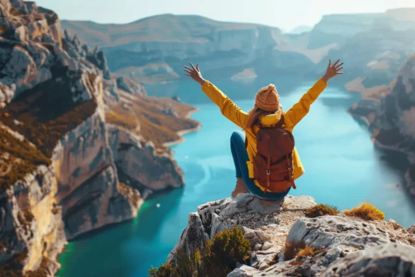 Cool travel blogger overlooking epic canyon